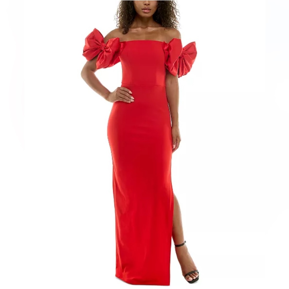 Gorgeous red bow Off-The-Shoulder Gown GIANT BOWS
